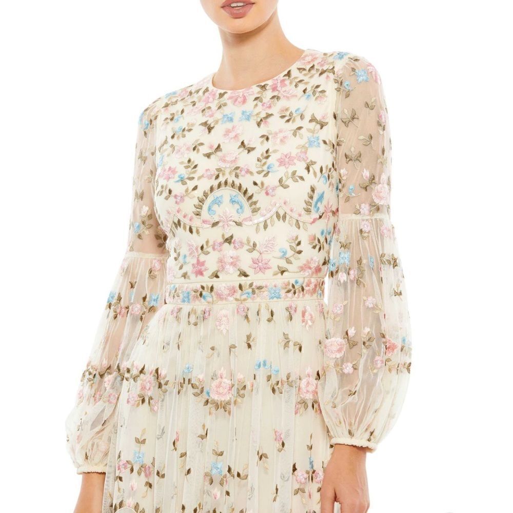 Mac Duggal 35111 Womens Ivory Embroidered Blouson Sleeve Boho Gown Dress - Picture 3 of 16